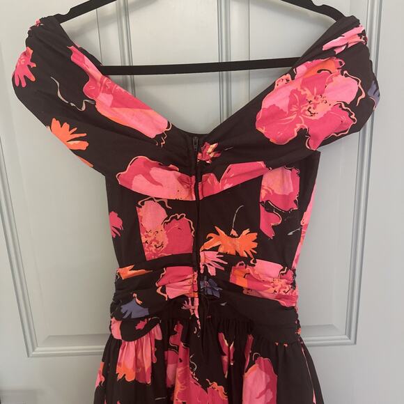 Vintage 1980s‎ Laura Ashley Great Britain Black Pink Floral Dress Full Skirt 8 - Picture 8 of 16